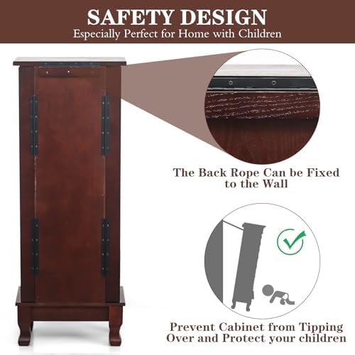 AVAWING Standing Jewelry Cabinet Armoire with Top Flip Mirror, 7 Drawers & 12 Necklace Hooks, Jewelry Box Storage Organizer with 2 Side Swing Doors (Reddish Brown) - Image 5