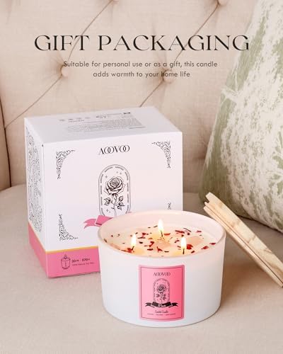 AOOVOO Rose Scented Candles for Women - 20oz 3 Wick Soy Candles for Home Scented, Aromatherapy Candle with Crystals Inside, Birthday Gifts Valentines Day Candle for Women Mom - Image 7