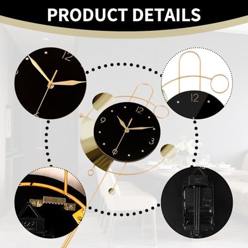 SIN&MI Wall Clock with Pendulum,Silent Non Ticking Battery Operated Modern Large Wall Clocks for Living Room Bedroom Farmhouse Office Kitchen Home Wall Decor-13.3 * 22.4 Inch(Golden) - Image 2