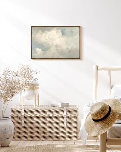 InSimSea Framed Canvas Wall Art Vintage Decor, Home Decor Classical Oil Paintings Sky Cloud Birds Prints, Vintage Landscape Large Wall Art for Living Room Bedroom Bathroom Office Decor, 20"x30" - Image 3