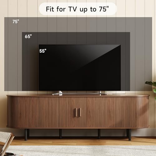 ONBRILL 70.8" TV Stand with Power Outlet & Storage for TVs up to 75” Walnut - Image 5