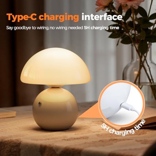 NIORSUN Wireless Mushroom Lamp Set of 2,Table Lamp for Bedroom, Portables Cordless Lamps,Wireless Light,Bedside Table Lamp for Living Room,Mini Mushroom 5200mAh Battery Operated Lamps Modern (White) - Image 4