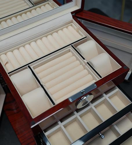 Jewelry Box Wood Jewel Organizer with Fingerprint Lock Safe, 7-Layer Large Locking Jewelry Storage Box with Necklace Hanger for Women Mens Gift (5L-RS) - Image 5