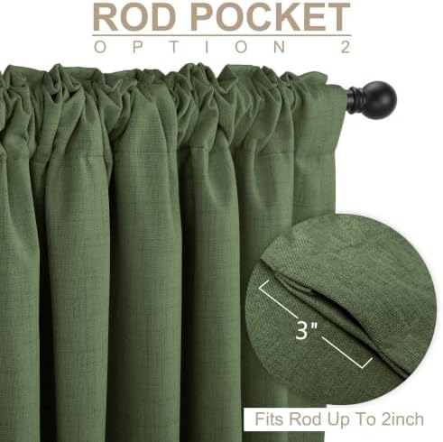 Faux Linen Total Blackout Curtains for Bedroom 90 Inches Long, Moss Green - Image 4