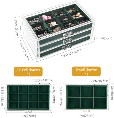 ProCase Earring Holder Organizer Jewelry Box with 3 Drawers, Emerald - Image 4