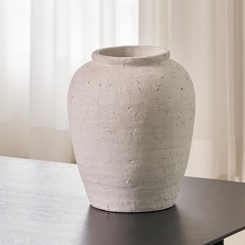 LB2 White Ceramic Large Vase, 11.8" Tall Zen Style, Terra Cotta Pitcher Vase, Distressed Farmhouse Decor, Pottery Decorative Flower for Home Decor (A - White 11.8") by LB2