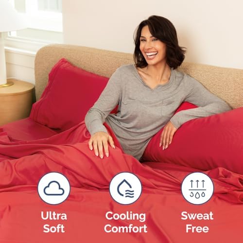 Short Queen Size 4 Piece Bed Sheet Set - RV Short Queen Sheets - Red - Image 4