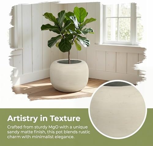 MGWILL 13 Inch Plant Pot, Elegant Planters for Indoor Plants, Flower Pots with Drainage Hole, Durable Indoor Planter for Home Decor, Fits Fiddle Leaf Fig & Monstera, Off-White - Image 5