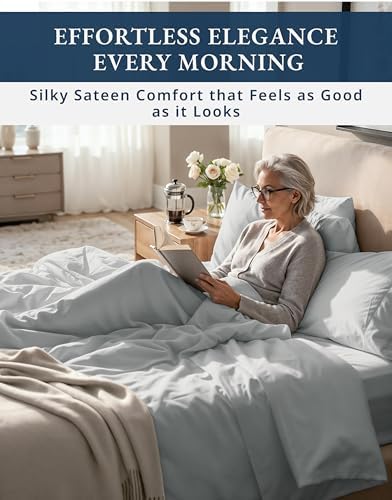LANE LINEN King Sheets Cooling 100% Egyptian Cotton Sateen - Silver - Image 5
