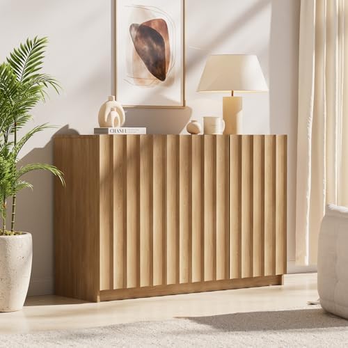 Modern Buffet Cabinet with Storage, 47.2" Tall Fluted Arched Sideboard Cabinet w/Adjustable Shelves, Wooden Modular Coffee Bar for Dining Room, Kitchen, Living Room, Entryway, Natural by Unknown