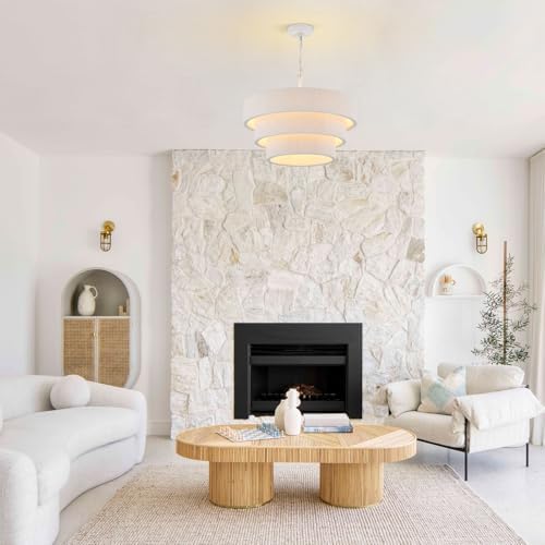 20” Boho Hand Woven Rattan Chandelier 3 Round Adjustable Coastal Pendant Light for Kitchen Island Dining Living Room, White, UL Listed - Image 2