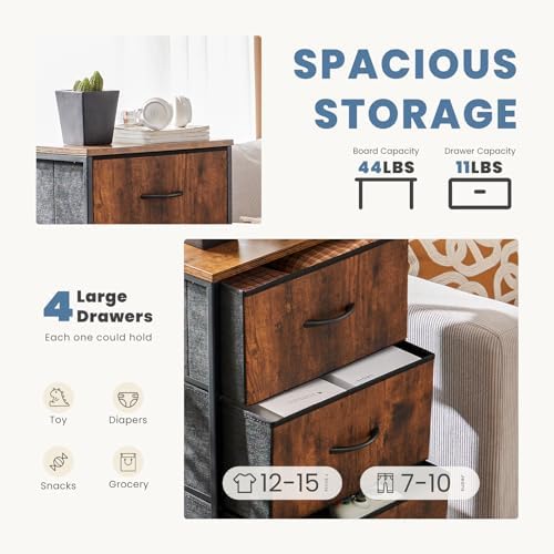 DUMOS Nightstand, Bedside Table with 4 Fabric Drawers - Image 4