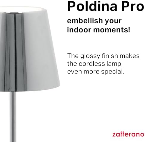 Zafferano, Poldina Pro, Rechargeable Cordless Lamp, Glossy Chrome - Image 3