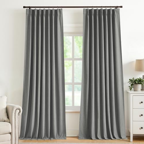 Vision Home Pinch Pleated Dark Grey Blackout Curtains 90 inch Linen Blended Room Darkening Drapes with Thermal Insulation & Back Tab Hooks for Bedroom Living Room, 40" Wx90 L 2 Panels by VisionHome