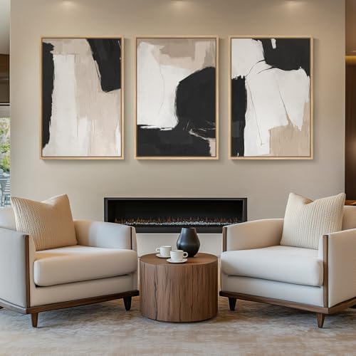 Large Framed Black and White Neutral Abstract Wall Art, 3 Piece, 24x36 In - Image 4