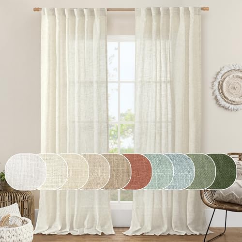 LAMIT Natural Ivory Semi Sheer Linen Curtains 84 inch Long for Bedroom by LAMIT