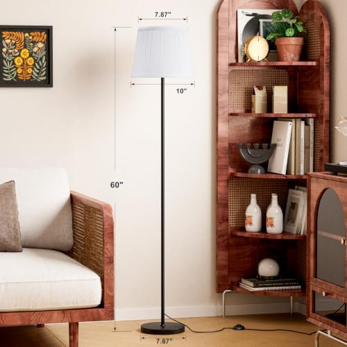 Ambimall 60'' Modern Floor Lamp with Shade, Tall Lamps for Living Room, Bedroom, Office, Dining Room, Pleated Fabric White Lampshade(Without Bulb) - Image 2