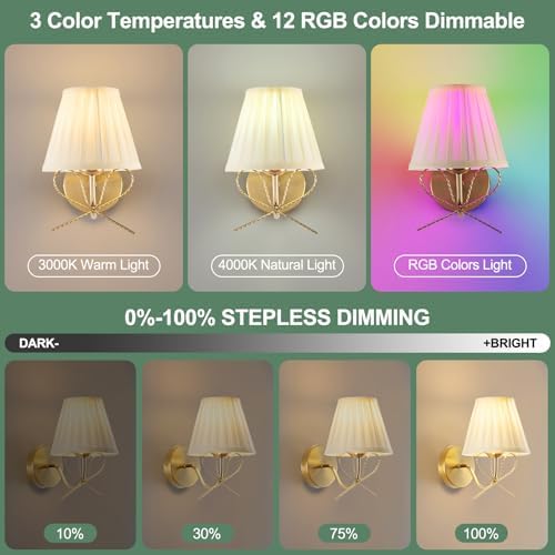 Cordless Battery Operated Wall Sconces Set of Two, Vintage Gold Sconces Wall Decor, Rechargeable Dimmable LED Lights with 15 Colors, Bow Wireless Wall Lamp for Bedroom Living Room Hallway - Image 5