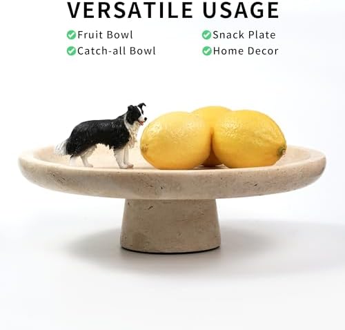 Marble Fruit Bowl for Kitchen - 11.8" Travertine Decorative Stone Pedestal Bowls for Home Decor, Footed Fruits Holder For Dining Table Counter Organization - Image 3