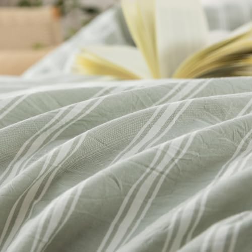 BESTOUCH Striped Cotton Duvet Cover Set Linen Feel Super Queen - Image 7