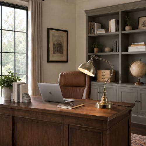Dimmable Touch Control Antique Brass Desk Lamp with Swing Arm Charging Port - Image 3