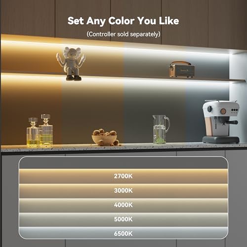 PAUTIX COB LED Strip Light CCT Tunable White IP65 Waterproof,CRI90+ 16.4ft/5m 2700K-6500K Dimmable 24V LED Tape Light,for Under Cabinet Bedroom Kitchen DIY Lighting(Adapter&Controller NOT Included) - Image 2
