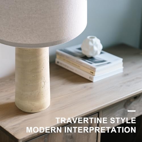 BOBOMOMO Modern Table Lamp Set of 2, Warm Beige Resin Lamp with Natural Stone Look, 27.25" Lamps for Living Room with Linen Shades, Bedside Lamp for Bedroom, Living Room, Nightstand, Entryway - Image 3