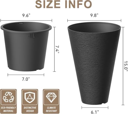 Kante 2-Pack All-Weather 15" H Round Tapered Black Plastic Planters - Image 2