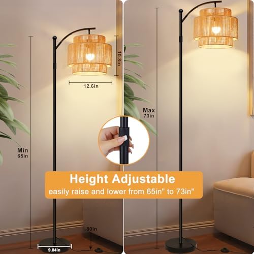 Vinaco Rattan Boho Floor Lamp, 3 Color Temperatures Remote & Foot Switch - Image 4
