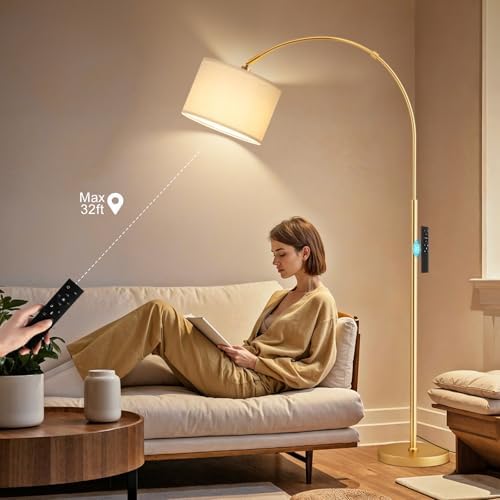 Ambimall Dimmable Arc Floor Lamp with Remote, Color Temp Adjustable, Gold - Image 6