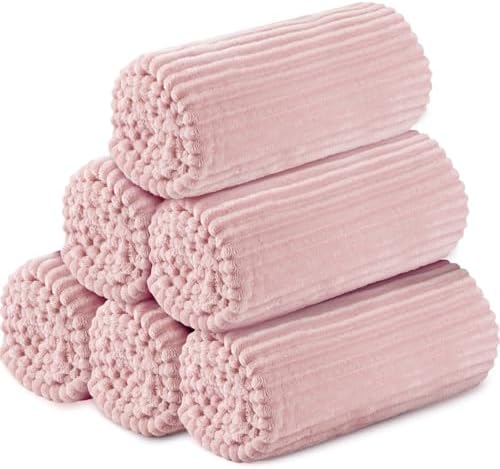 Buryeah 6 Pcs Flannel Blankets Bulk,Fall Outdoor Wedding, Light Pink by Buryeah