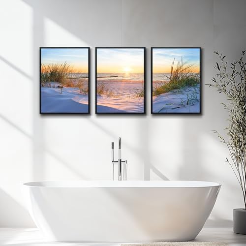 Black Framed Beach Wall Art Set - Blue Seascape Paintings for Living Room, Bedroom & Office - 12"X16" Each - Image 5
