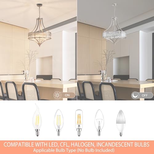 21.6" Brushed Nickel Chandeliers for Dining Room, Rustic Farmhouse Crystal Chandelier with Round Metal Shade, Modern 6-Light Large Light Fixture for Hallway, Bedroom, Foyer - Image 4