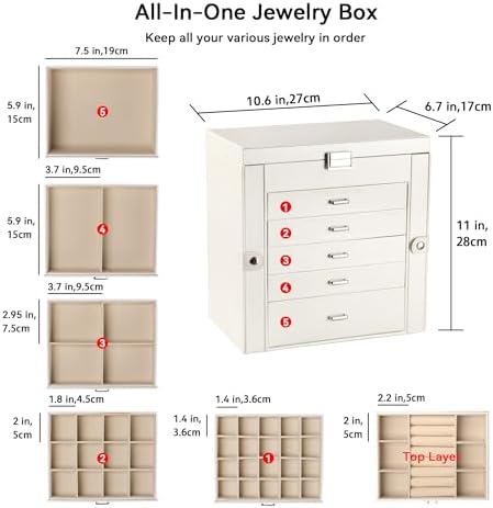 Frebeauty 6-Layer Jewelry Box for Women,Large Jewelry Organizer with Drawer - Image 3