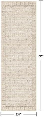 2x6 Long Beige Farmhouse Kitchen Runner Rug Washable Non Slip Carpet for Bathroom, Entryway, Soft Low Pile Floral Vintage Rugs for Bedroom, Bedside, Hallway - Image 2