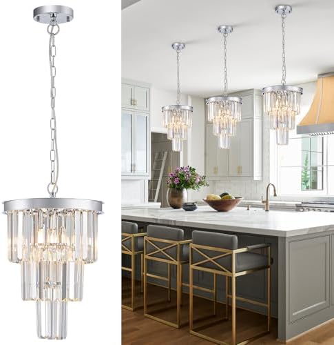CATINER 12" Modern Crystal Chandeliers,3 Lights Chrome Round Light Fixture by CATINER