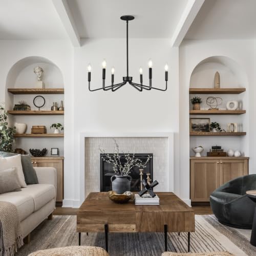 6-Light Black Dining Room Chandelier, 26in Industrial Pendant Light - Image 2