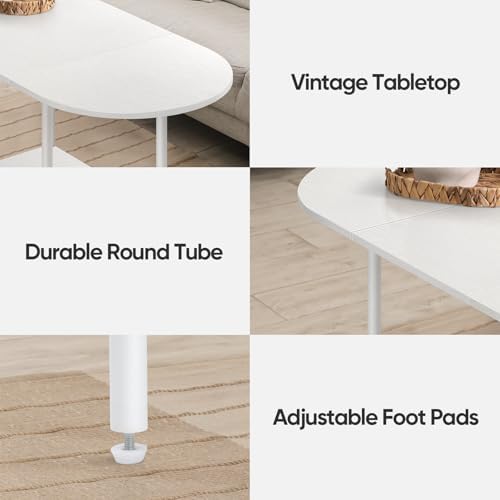 White Coffee Tables for Living Room,Mid Century Oval Center Table with Storage Shelf and Wood Tabletop,2-Tier Modern Narrow Cocktail Tea Table for Small Space,Small Apartment - Image 6