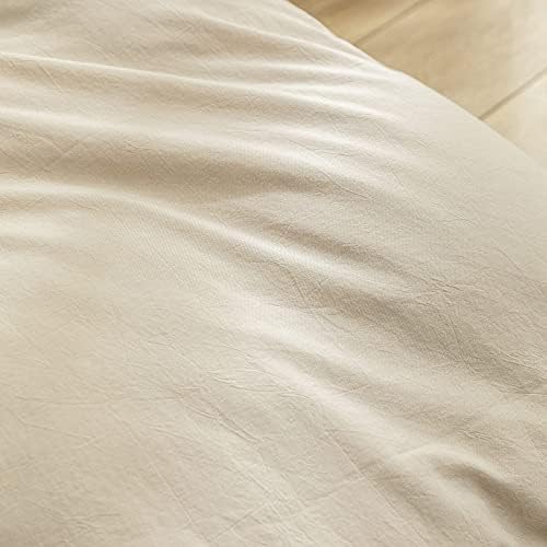 BESTOUCH Cotton Solid Duvet Cover Set Almond Milk Grey Oversized Full - Image 6