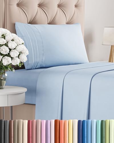 Twin Size 3 Piece Sheet Set - Comfy Breathable & Cooling Sheets - Sky Blue by CGKUnlimited