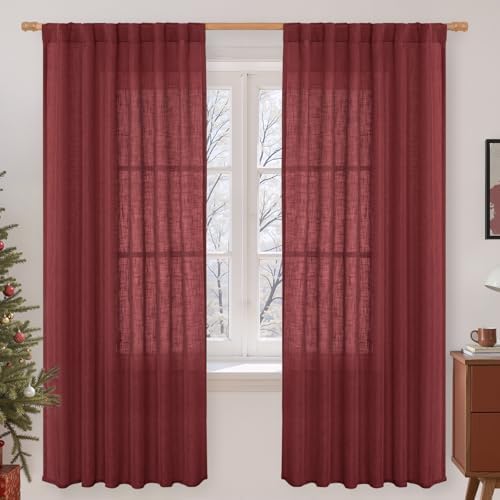 LAMIT 72 inch Red Linen Textured Curtains for Living Room 2 Panels by LAMIT