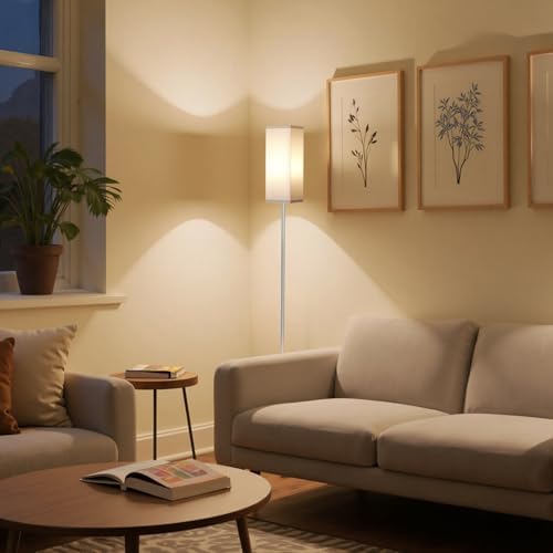 2Pack Floor Lamp, Pole with Foot Switch, Modern Standing Lamp Lamp, Minimalist Freestanding Lamp (Bulb Not Included), for Living Room, Bedroom Office ETL Listed, Silver and White,SCW07LDP205 - Image 5
