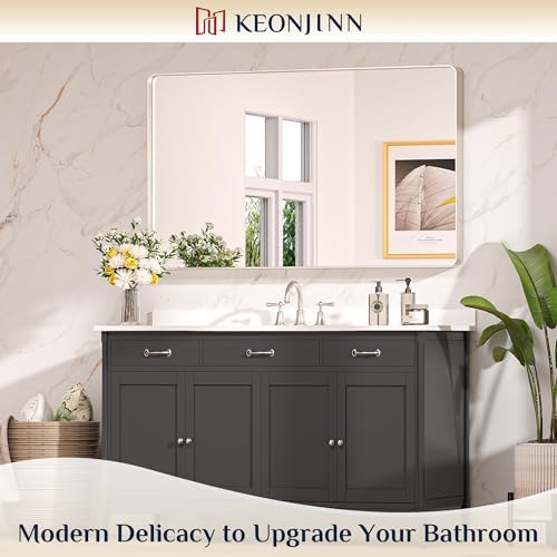 Keonjinn 48 x 30 Inch Brushed Nickel Bathroom Mirrors for Over Sink - Image 2