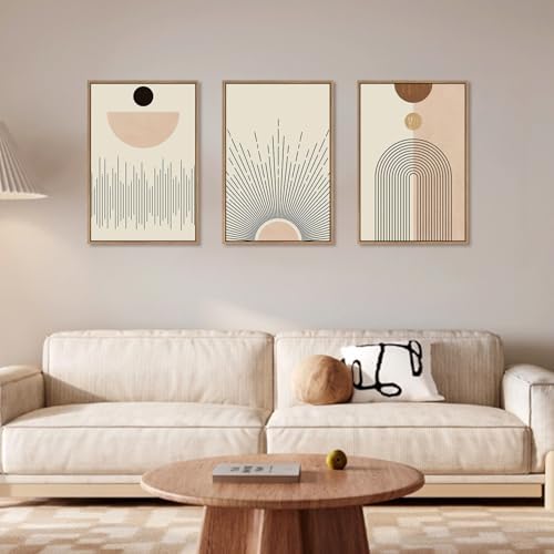 LHIUEM Large Abstract Boho Line Framed Canvas Wall Art Set,Modern Geometric Sun Wall Decor,Mid-Century Neutral Artwork for Living Room,Bedroom,Dining Room,Office -16"x24"x3 - Image 2