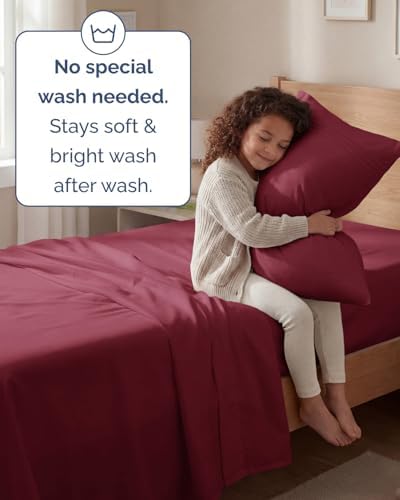 Twin Size 3 Piece Sheet Set - Comfy Breathable & Cooling Sheets - Burgundy - Image 6
