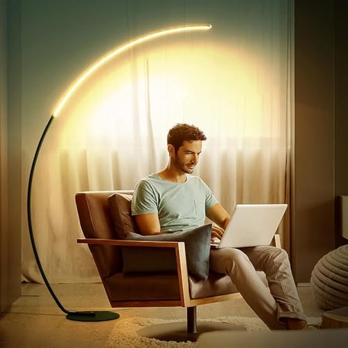NUÜR 67" Black Arc Floor Lamp, Dimmable LED Standing Lamp with Remote - Image 3