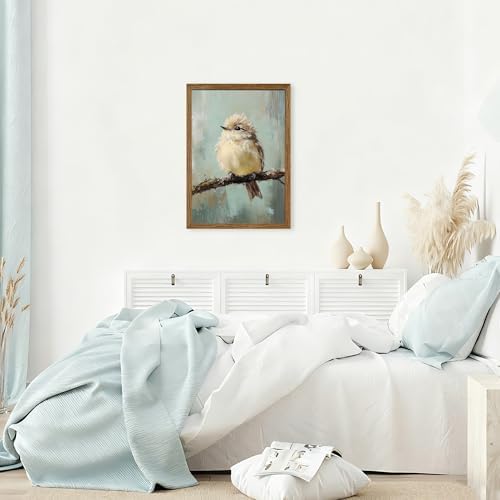 AVECCO Cute Funny Fluffy Bird on Branch Wall Art Canvas Framed 16x24 inch - Image 4