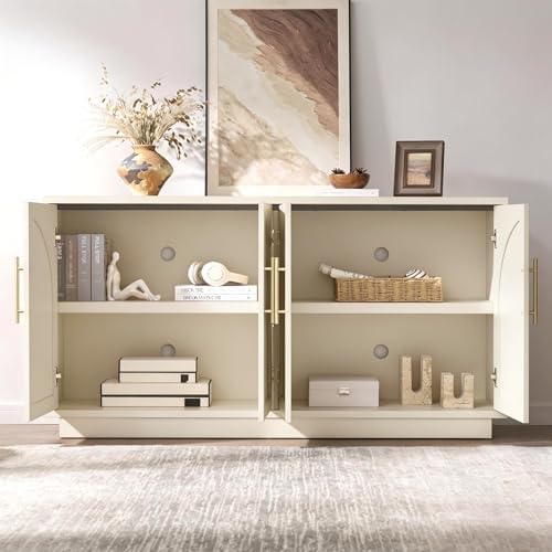 Fatmok Buffet Cabinet with Storage, 59'' Modern Arched Sideboard Cabinet w/Adjustable Shelves, Wood Media TV Console Table Credenza for Living Room Hallway Entryway, Beige(Not White) - Image 5