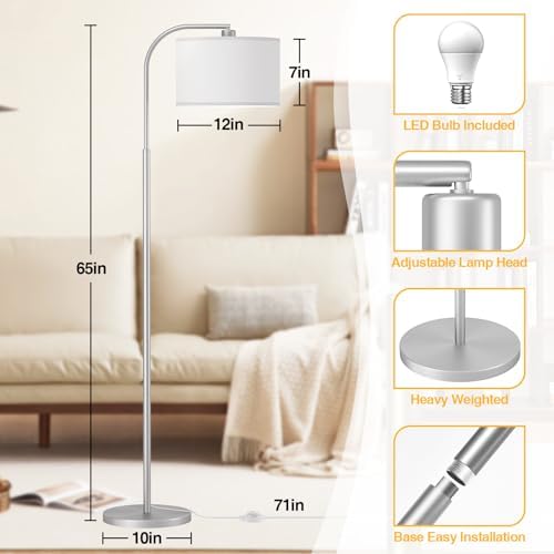 Silver Floor Lamp, Arc Floor Lamps for Living Room - Image 4
