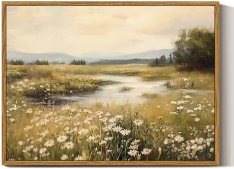 InSimSea Framed Canvas Wall Art Vintage Decor, Farmhouse Wall Decor for Living Room Bedroom Office Bathroom, Spring Landscape Wildflower Field Oil Painting Prints, Home Desk Decorations, 12x16inch by InSimSeaArt